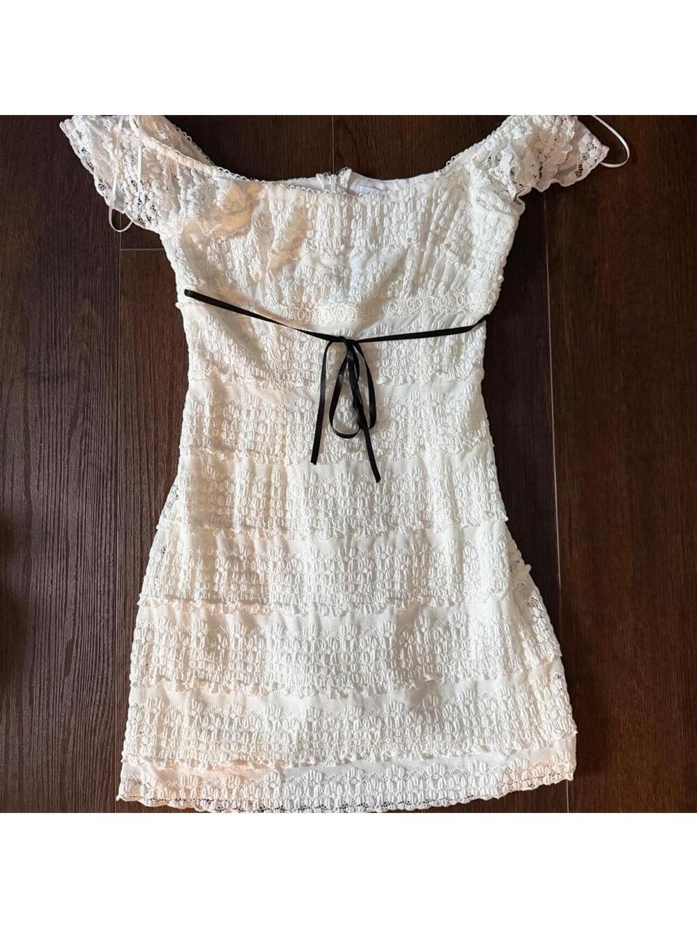 Women's White and Cream Dress